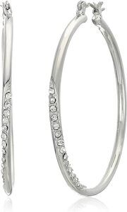 Guess Silvertone Crystal Glass Stone Front Hoop Earrings